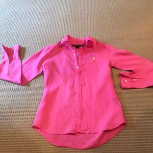 🔴 RALPH LAUREN HOT PINK LINEN BLOUSE